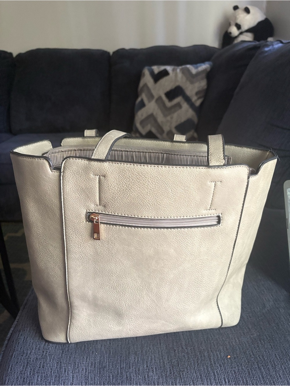 Everyday Cream Tote with Front Zip Pocket